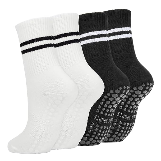 Image of Pilates Grip Socks for Women & Men, Non Slip Yoga Socks, Anti Skid Studio Barre Sock, Breathable Cotton Workout Sock for Gym, Dance & Fitness (Multicolour)