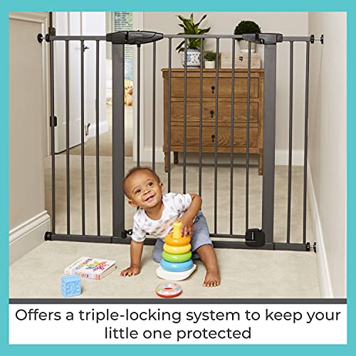 Toddleroo By North States Wide Riverstone Extra Tall & Wide Gate - Self-Closing Gate With Hold-Open Feature, Pressure Mount, Fits Openings 29.75” To 52” Wide, 36", Graphite #TOP3