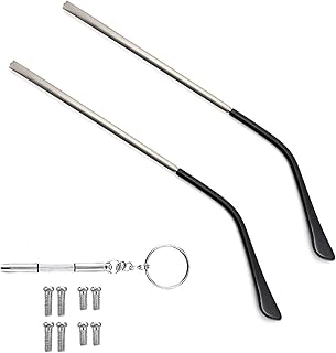 OPUGIT Metal Glasses Replacement Temple, Eyeglass Arms Legs Replacement, Glasses Repair Kit Universal Eyeglasses Replacement, DIY Temples for Glasses with Screws(1 Pair, Silver)