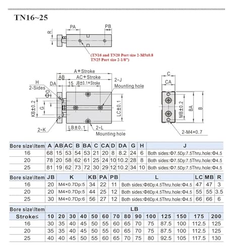 Vérin pneumatique TN25 de précision double tige alliage aluminium - 7