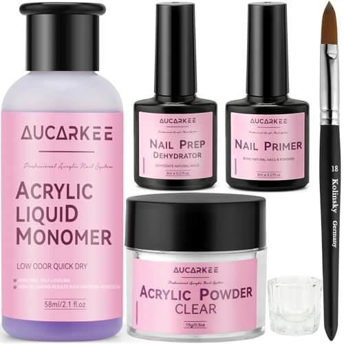 Acrylic Nail Kit – Professional Clear Acrylic Powder and Liquid Set with Nail Brush, Nail Prep Dehydrator and Primer- Beginner-Friendly DIY Kit