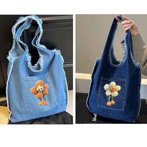 Image of Farm4Far Women Denim Bow-tie Tote Shoulder Sling Hand Bags