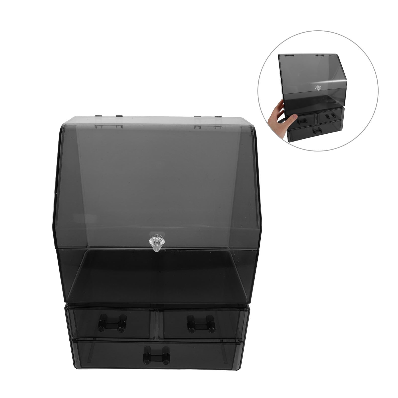ARTIBETTER Organizer e Stabile e Cassetti, Design Trasparente Nero in Plastico con Struttura Multilivello per Trucchi per Dressing Table o Vanity Moderno e Minimalista