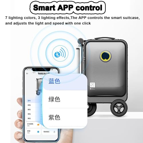 Lightweight Rideable Luggage Portable Riding Suitcase Scooter for Travel, 6.8kg Ultra-light with Telescopic Handle, 3-Speed ​​Adjustment/App Control/Removable Battery,Silver-1Battery - Thumbnail 2