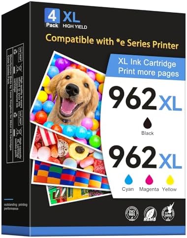 962XL Ink Cartridges Combo Pack Replacement for HP 962XL Ink Cartridges Work for HP Officejet Pro 9015e 9018e 9025e 9012e 9015 9010 9012 9018 9020 9025 Printers (4 Pack Black, Cyan, Magenta, Yellow)