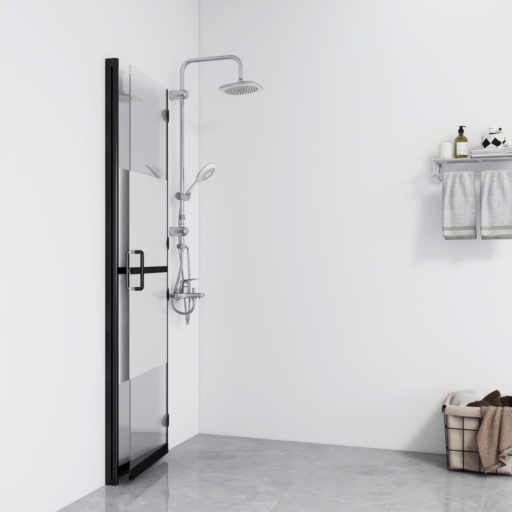 Mampara de ducha plegable de 90 x 190 cm de vidrio templado con marco de aluminio, vidrio semimate, para ahorrar espacio