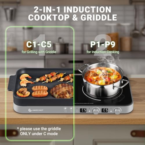 AMZCHEF 2-Burner Induction Cooktop + Griddle