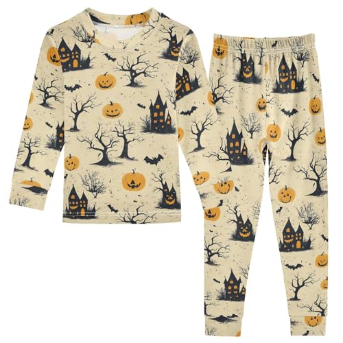 Pajama Sets Long Sleeve Halloween Themed Pattern Prints Soft Comfy Sleepwear 2 Piece PJS 3-8T