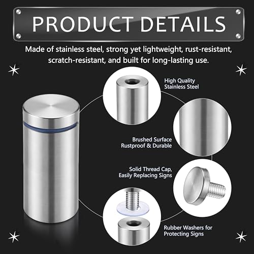 Image of Pelopy 24 Pcs Silver Sign Standoff Screws Advertising Screws Stainless Steel Wall Standoff Mounts Glass Acrylic Nail (1 x 2 Inch)