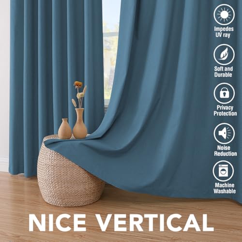 Image of H.VERSAILTEX 100% Blackout Curtains for Bedroom Thermal Insulated Linen Textured Curtains Heat and Full Light Blocking Drapes Living Room Curtains 2 Panel Sets, 42x54 Inch, Blue Sapphire