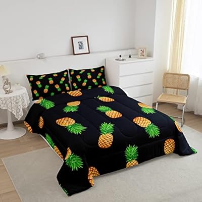 Pineapple Kids Bedding Set Full Size Tropical Fruit Print Fabric Comforter Set for Women Men Boys Fresh Pineapple Soft Lightweight Comforter Quilted Bedroom Decor Comforter Inner Fill 51cAtobtH+L. SS400