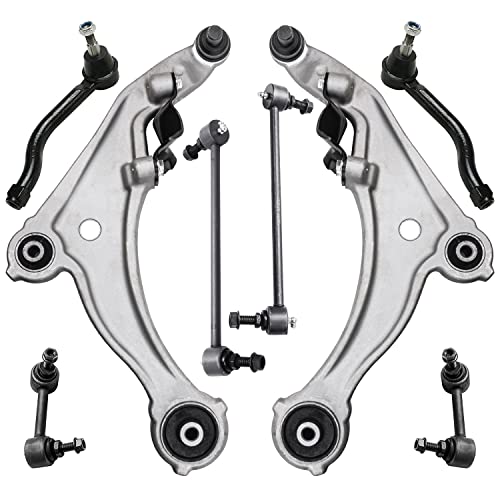 Image of Detroit Axle - Front 8pc Suspension Kit for 2009-2014 Nissan Maxima 2010 2011 2012 2013, 2 Lower Control Arms w /Ball Joints, 2 Outer Tie Rods, 4 Front Rear Sway Bars Replacement