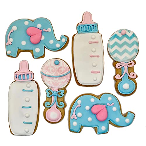 Elephant Baby Shower Cookies- 6 Decorated Crunchy Shortbread Cook...