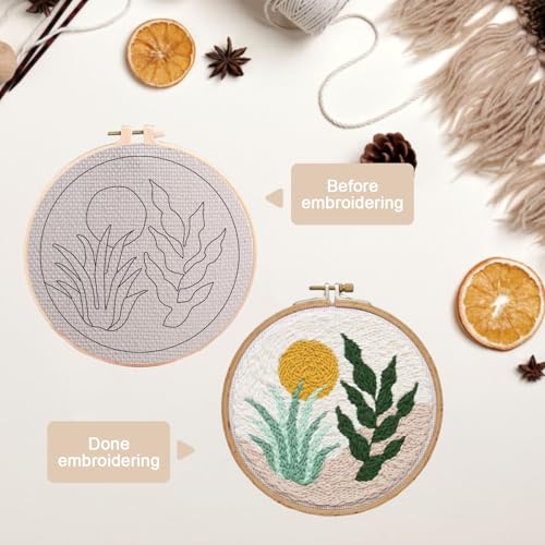 Image of PYHIRRY Punch Needle Kits Adults Beginner Grass,with Tool, Hoop, Yarn, Fabric & Video Tutorials -Complete Punch Needle kit for Home Decor Craft for Wall Art & Gifts