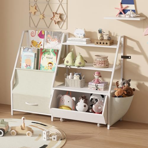 Image of ZOPEND Kids Bookshelf Toy Storage and Organizer, Boys and Girls Muti-Functional Bookcase and Storage Bin with Moveable Drawers, Children Toddler Storage Carbinet (Iron Frame)