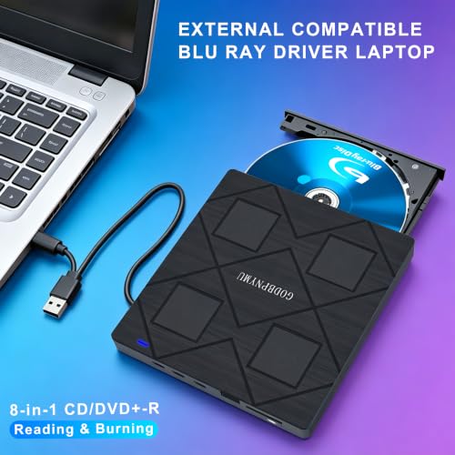 Image of 8-in-1 External Blu-ray Drive, USB-C Hub & Card Reader for Laptop | Win11 /10 /8 /7 /Mac OS.compatible . 2 USB + USB-C ports,TF /SD Card Reader, . 1+4 storage bags included