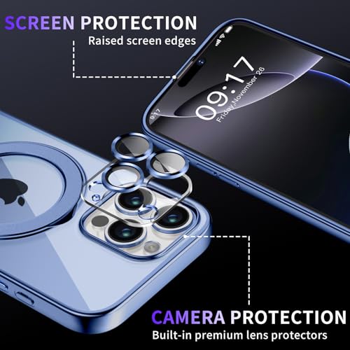 Image of Magnetic for iPhone 16 Pro Max Case with Invisible Stand[Compatible with MagSafe][Full Camera Lens Protector][Military Drop Protection] Shockproof Not Yellowing Clear Slim Soft for Women Men