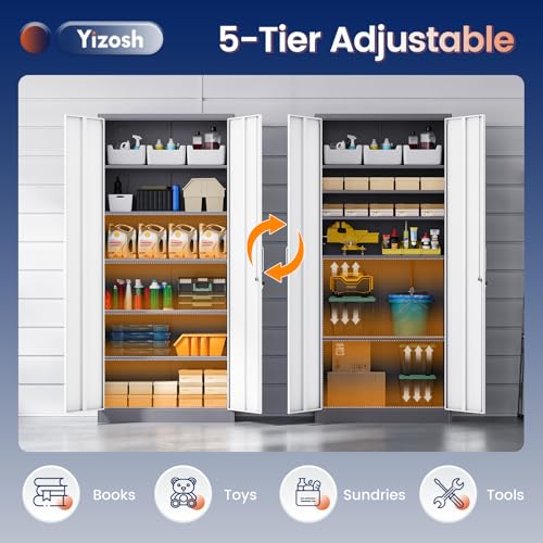 Image of Yizosh Metal Storage Cabinet with 2 Locking Doors and 5 Adjustable Shelves, 72 inch Garage Storage Cabinet Steel Lockable for Office,Home,Garage
