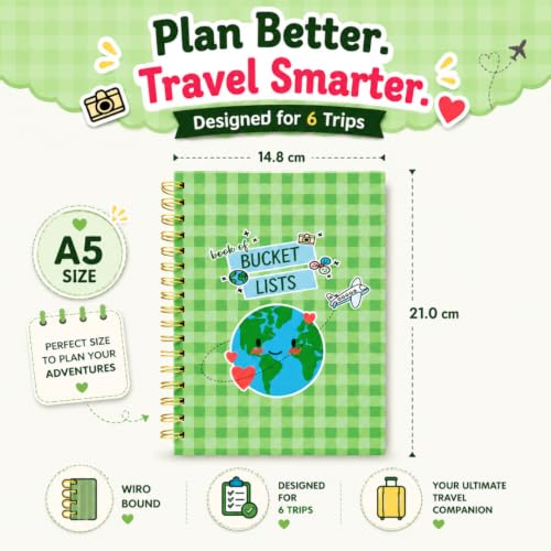 Image of Travel Journal & Diary for 6 Trips - A5 Guided Trip Planner, Bucket List & Travel Memory Book (Bucket list)