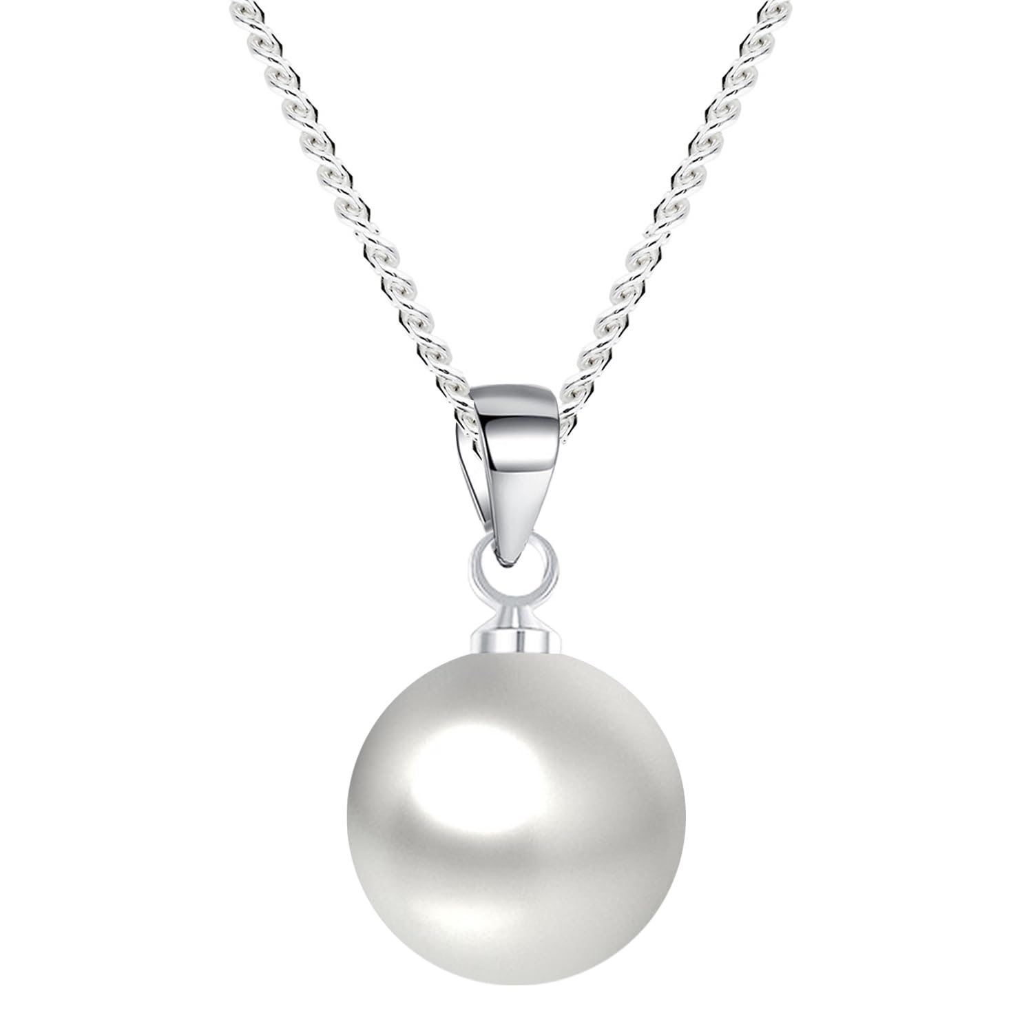 Damen Halskette Kette 925 Sterling Silber mit Perlen Anhänger 10mm 45cm Perlenkette Perlenahnänger Weiß MYASIKET-15B