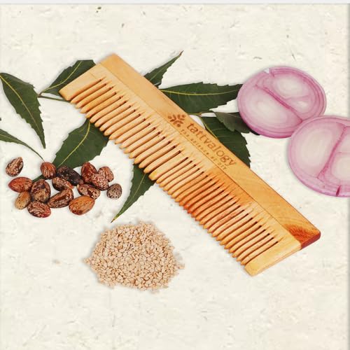 Image of Tattvalogy Double Toothed Raw Neem Comb |Kaachi Neem Wooden Comb for Blood Circulation & Hair Growth | avoid Hair Pulling, Static Electricity, Itchy Scalp & Oil Build-Up
