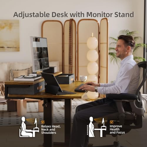 Image of Claiks Electric Standing Desk with 2 Drawers, 48 Inch, Rustic Brown