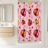Marienkäfer-Duschvorhang, verspieltes fantasievolles Herz, Chrysantheme, Frühling, Pfirsich, Polyester, wasserdicht, Badewannentuch, Gardinen für Toilette, Badezimmer, Wohnheim, 91,4 x 183,9 cm