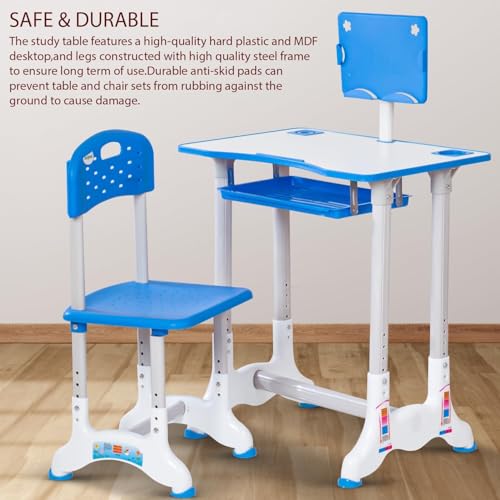 طقم طاولة و كرسي للأطفال ،مكتب أطفال متعدد الوظائف بارتفاع قابل للتعديل للقراءة والرسم والكتابة والحرف اليدوية و تناول الوجبات الخفيفة، طاولة دراسة خفيفة الوزن 95*60*40 سم، لون أزرق