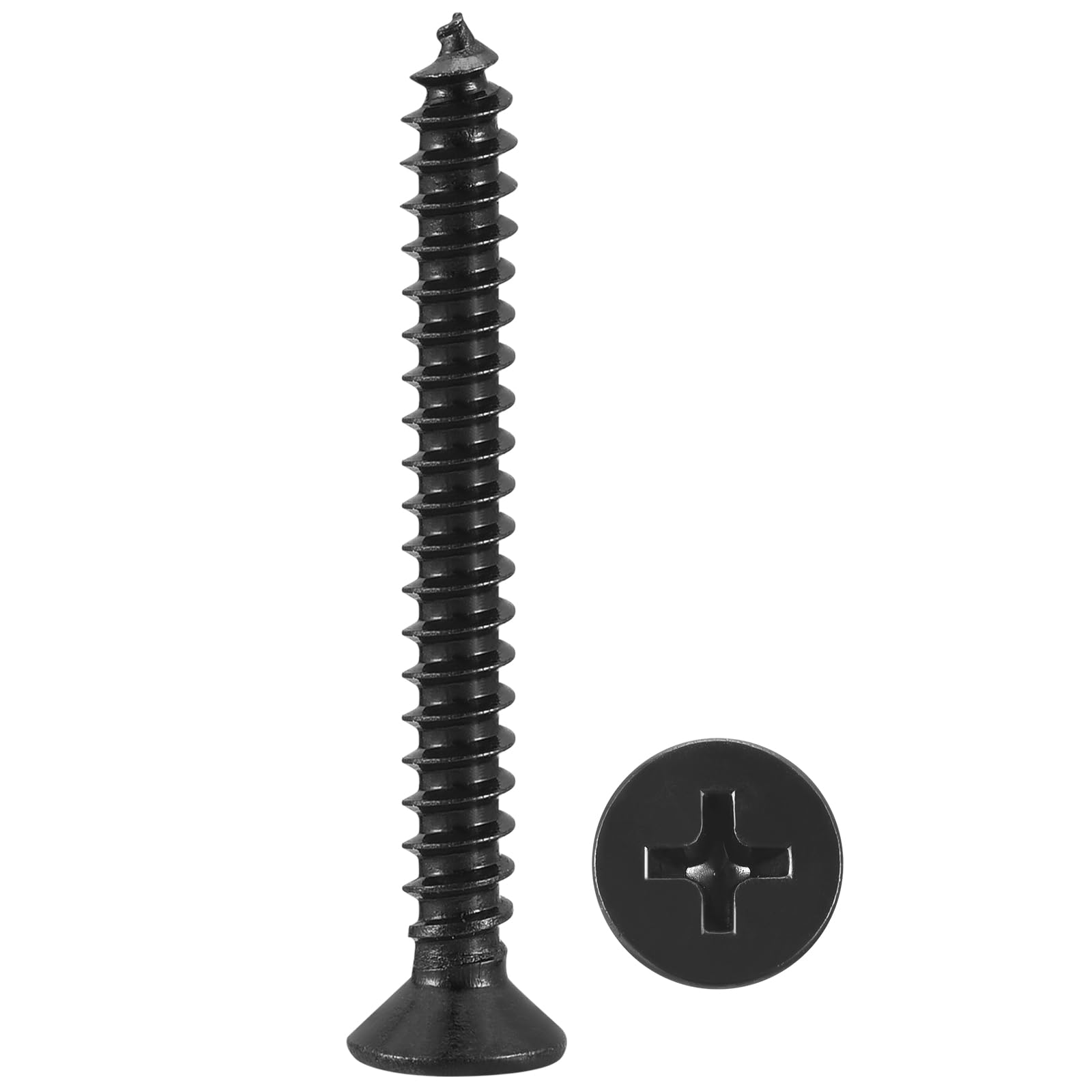 METALLIXITY Countersunk Phillips Wood Screws (ST3x25mm) 100Pcs, Carbon Steel Coarse Thread Phillips Drive Flat Head Wood Screws - for Furniture Installation Repair, Black