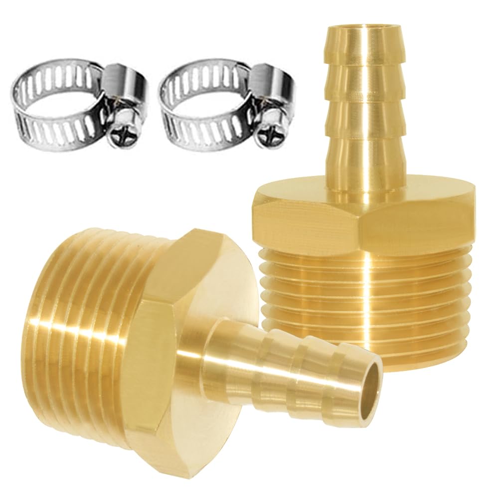 Joywayus Brass Barb Fitting 3/8" Hose Barb x 3/4" Male NPT Water/Fuel/Air(Pack of 2)
