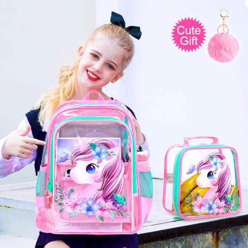 Image of KLFVB 3PCS Clear Backpack for Girls and Boys, Kids See Through Backpacks Stadium Approved, Transparent Bookbag for Elementary