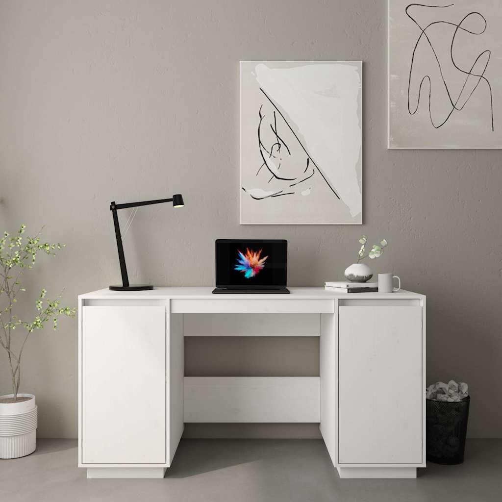 Escritorio 140x50x75 cm Madera de Pino Sólido Blanco