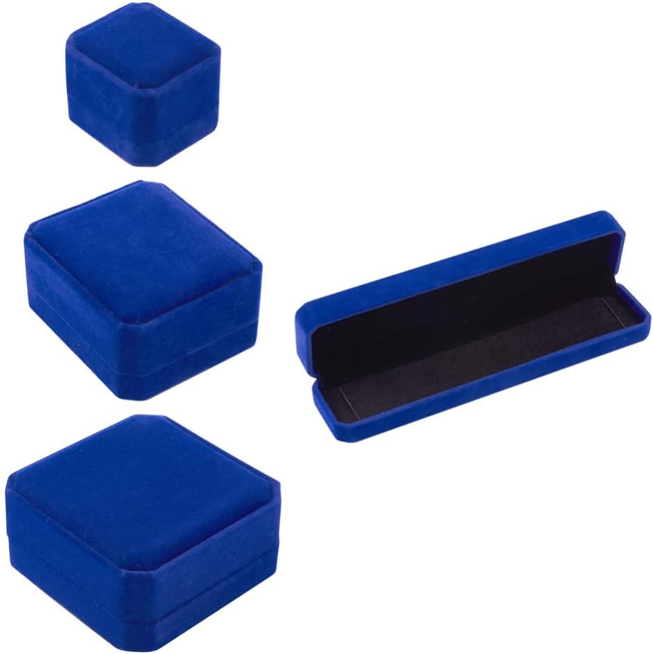 Cajas Estuche Joyería Velvet 4 Piezas Azul Marino