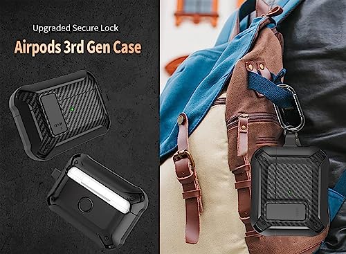 Image of Olytop for Airpods 3rd Gen Case with Lock 2021, Rugged Apple Airpods 3rd Generation Case Men Women, Armor Shockproof iPod 3rd Gen Case Protective Hard Shell with Carabiner&Cleaner kit, Black