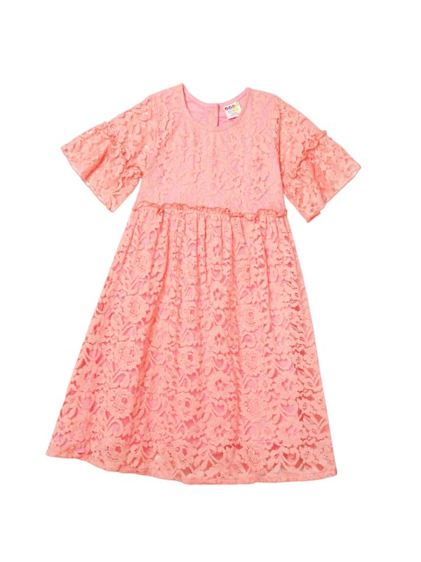 Image of ZION Girls Lace Dress with Bell Sleeves & Ruffles | Perfect for Every Occasions | 2-14 Years, Multiple Colors