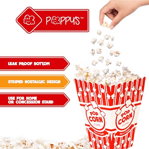 Image of Poppy's Large Popcorn Boxes - 20 Pack 46 Oz Concession-Grade Popcorn Buckets, Popcorn Machine Accessories for Popcorn Bars, Movie Nights, Concessions