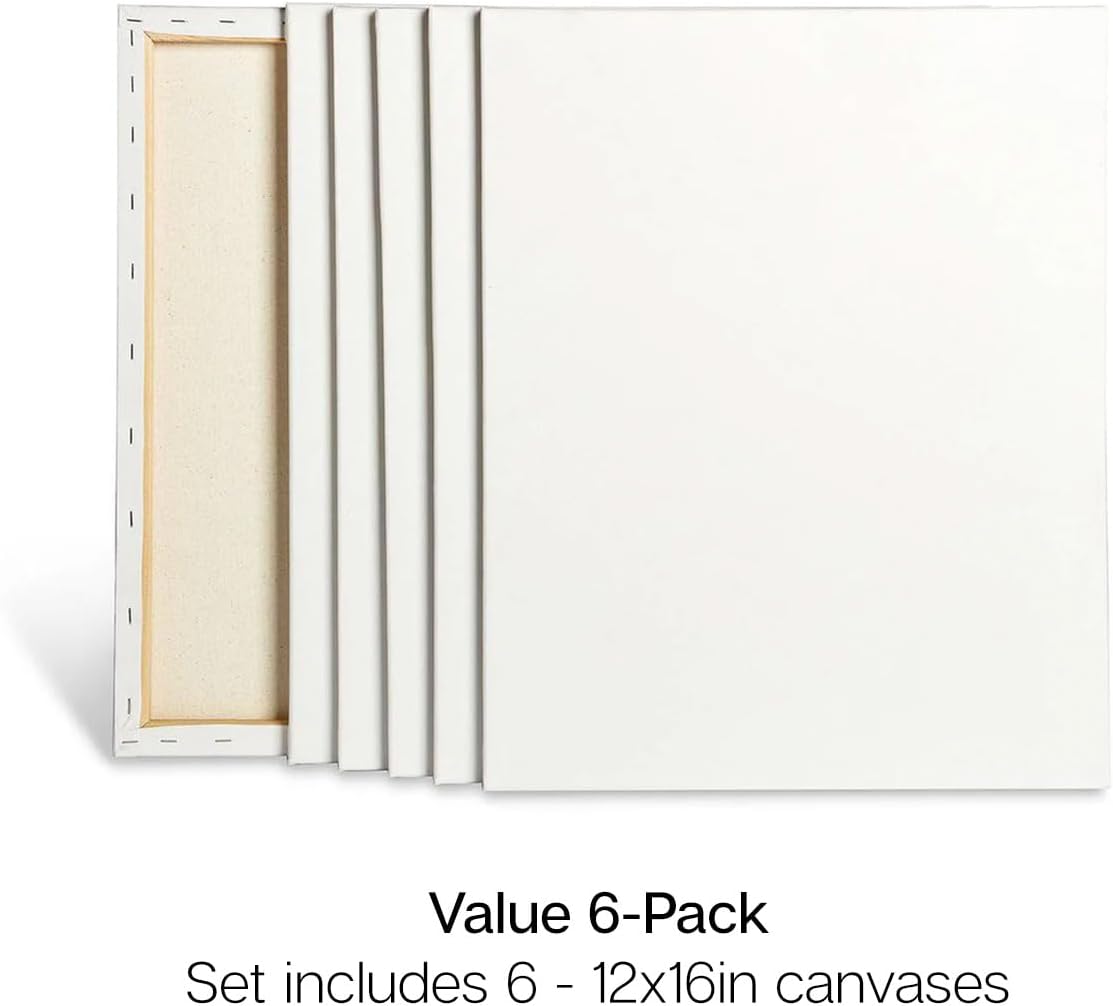 KINGART 805-6 Stretched White Canvas for Painting, 12 x 16 Inch, Pack of 6