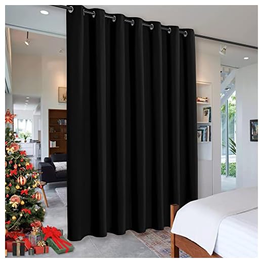 RYB HOME Blackout Thermal Insulated Blind Curtains, Noise Reduce Barrier for Nursery, Portable Curtain for Sliding Glass Door / Storage / Space Room Divider, 7 ft Tall x 8.3 ft Wide, Black, 1 Panel