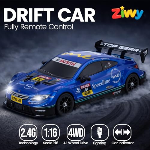 Image of Big Remote Control Car Blue | 2.4G Remote Control Drift RC Car with 150m Range, Neon Lights & Music | Rechargeable RC Racing Toy |Best Gift for Boys & Girls 2 3 4 5 6 7 8+ Years