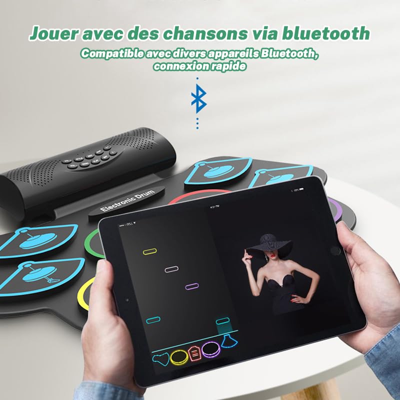 Batteria elettronica per adulti e bambini, 9 cuscinetti avvolgenti (9 pad) | Altoparlante Integrato, Compatibile MIDI, Portatile Kit Batteria Musica Elettronico per Principianti e Professionisti
