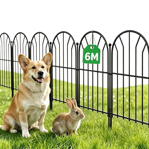 Amagabeli Vallas de Jardín, 61cm (H) x 31cm (L) (20 Paneles, Longitud Total 6.2m), Valla de Estanque, Decorativas de Acero, Recinto de Animales al Aire Libre, Metalicas Barrera para Perros, Negro