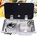 Eapmic Gas Stove Hob & Stainless Steel Sink Combo W/ Glass Lid Portable 1 Burner LPG Gas Stove W/ Faucet Countertop Gas Hob Fuel Cooktops Gas Cooker for Boat RV Caravan Outdoor Apartments (1 Burner)