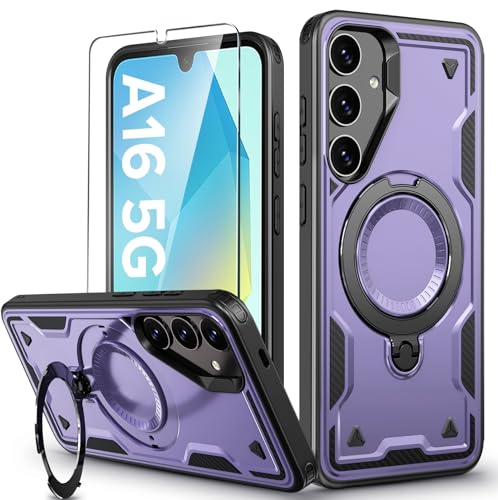 Image of for Samsung Galaxy A16 Case Magnetic with Stand, with Mag-Safe, with Screen Protector, Wireless Charging, Shockproof for Samsung A16 5G Phone Case, Ring Holder Phone Cover, for Samsung A16