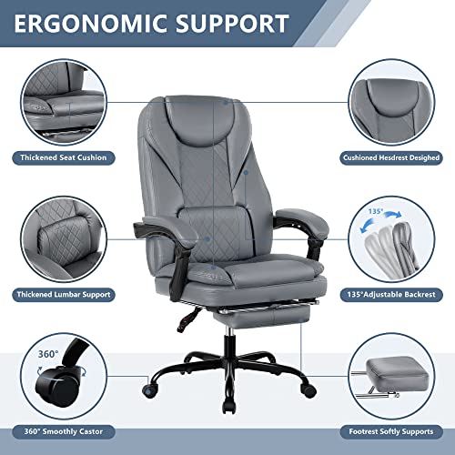 Guessky Executive Office Chair, Big And Tall Office Chair With Foot Rest Reclining Leather Chair High Back Home Office Desk Chairs With Lumbar Support Ergonomic Office Chair With Padded Armrests(Gray) #TOP2