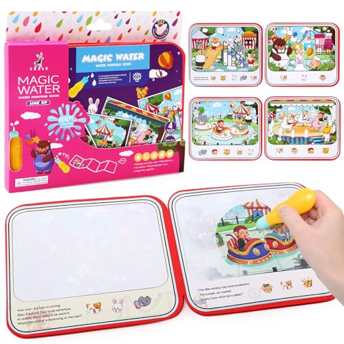 LEADSTAR Magic Water Colouring Books Reusable Water Painting Books for Children, Water Magic Coloring Book Kids with Water Pen Kids Educational Toys, Magic Book Arts and Crafts Gift Sets for Drawing