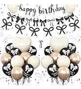 Bow Birthday Decorations,Bow Coquette Party Decorations with Happy Birthday Banner Black Gold San...
