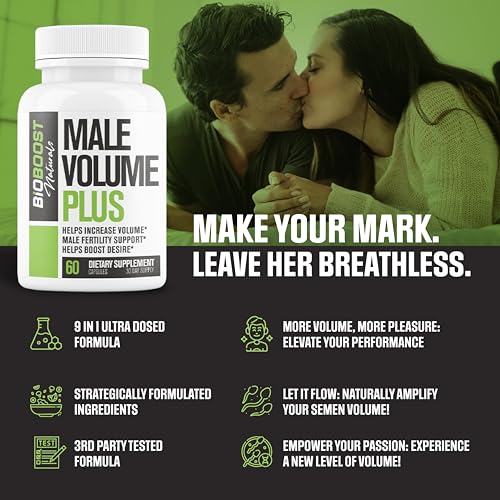 Image of Male Semen Volume Booster Plus - Pills for Men Fast Acting Blood Flow for Male Size Enlargement + Load Size - 9 Ingredients for Girth | 3rd Party Tested Supplement - 60 Capsules