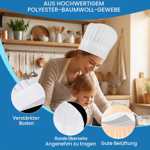 Gykutix 10 Stücke Einweg Küchenchef Hut, Kochmütze Einweg, Kochhut Chefkoch, Weiß Bäckermütze Kochhaube, Nicht Gewebt Einstellbar für Küche, Zuhause, Restaurant, Catering