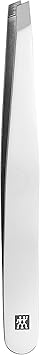 ZWILLING Slant Tweezer plucking eyebrows, removing splinters, hand-finished, roughened tips, Polished, Silver, 3.5 inch