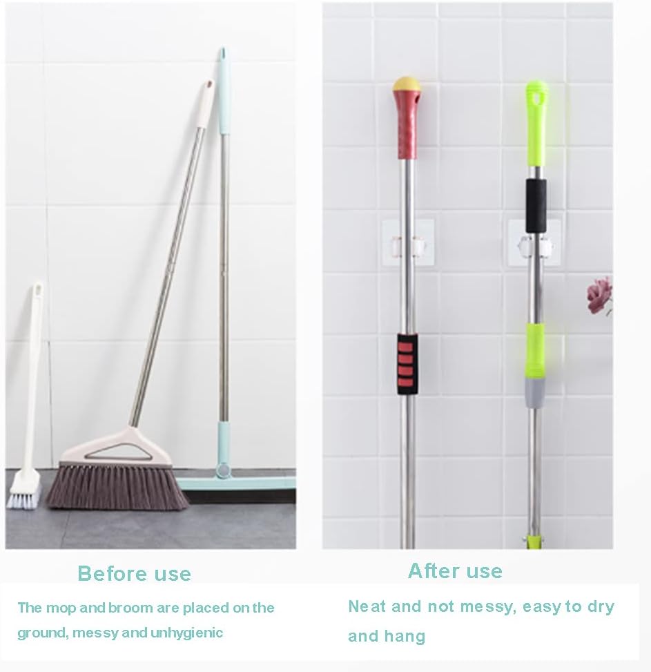 5Pcs Self Adhesive Broom Holder Wall Mounted Mop Organizer Garden Tool No Drilling Sweeping Heavy Duty Hooks Hanger image 3